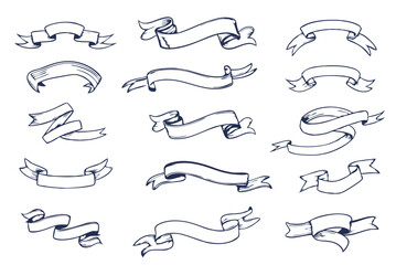 Collection of hand drawn ribbon banners vector design elements for decoration use