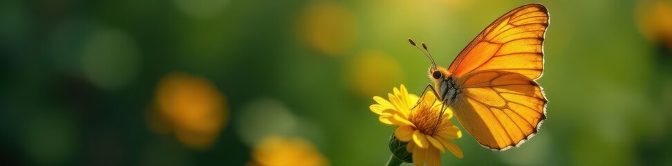 Fototapeta premium Apricot-colored butterfly with sulfur-yellow wings, delicate details , garden, wings, butterflies