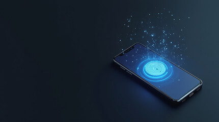 holographic fingerprint scanner in action, scanning light beam over fingertip, personal data security, glowing digital effect
