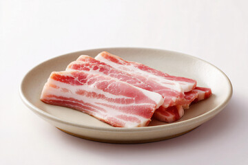 Obraz premium Clean studio shot of raw pork belly slices with minimal styling 