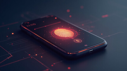 holographic fingerprint scanner in action, scanning light beam over fingertip, personal data security, glowing digital effect