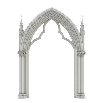 elegant white gothic archway for architectural design isolated on white background