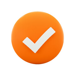 bright orange circle with white check mark isolated on white background