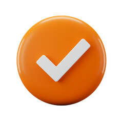 bright orange circle with white check mark isolated on white background © Said Sbg