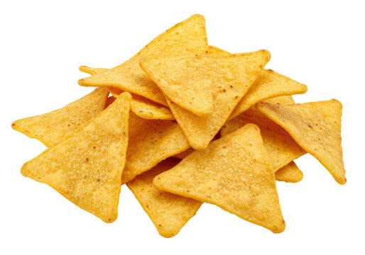Isolated Pile of Crispy Yellow Tortilla Chips Snack