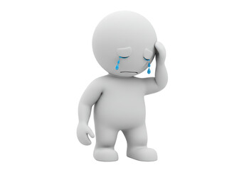 Isolated 3D Character Crying with Hand on Head