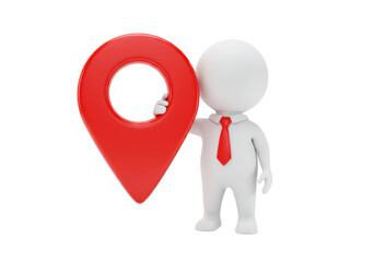Isolated 3D Figure Holding Large Red Location Pin