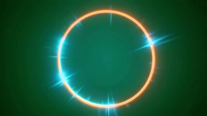 Glowing ring animation on emerald background radiates energy and creates a futuristic portal - Powered by Adobe