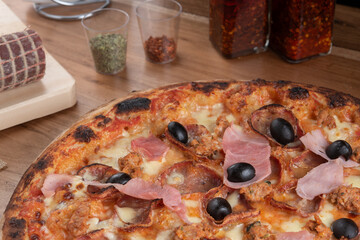pizza with ham and olives