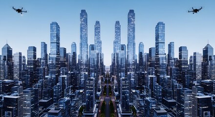 Cityscape with Drone Flight at Daytime