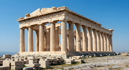 Obraz premium The ancient Parthenon temple stands proudly under a clear, blue sky.