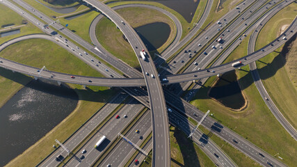 multi level traffic intersection highway, clover leaf, multil lane. Mobility and transport, to...