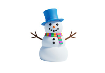 Isolated Cheerful Snowman with Colorful Scarf