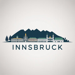 Fototapeta premium Innsbruck Skyline Silhouette — Alpine Austrian City Vector Illustration