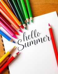inscription with colored pencils - hello summer