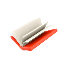 A stylized open book with a red cover, symbolizing reading, knowledge, and education.