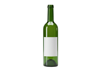 Isolated Empty Green Wine Bottle with Blank White Label