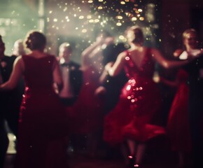people dancing and celebrating in a bar. Christmas party or wedding party concpet