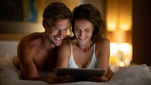 Couple Reviewing Packing List Together on Tablet for Trip Planning