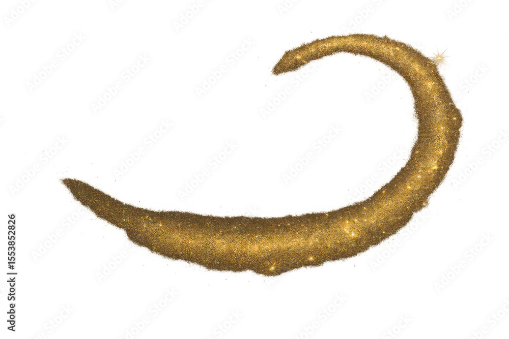 Poster sparkling golden glitter forms a dynamic arc against a transparent background, ideal for adding a to