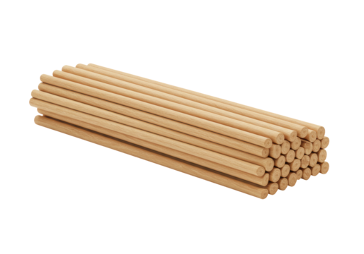 Isolated Pile of Wooden Dowels for Craft Projects