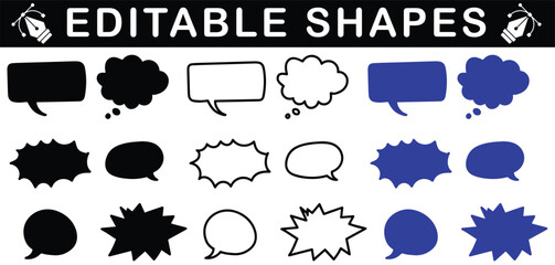 Editable Speech Bubbles & Thought Clouds Vector Set
