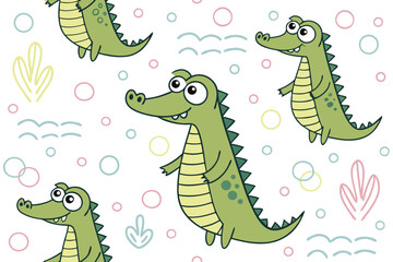 Fototapeta premium Childish and playful seamless pattern with cute crocodile