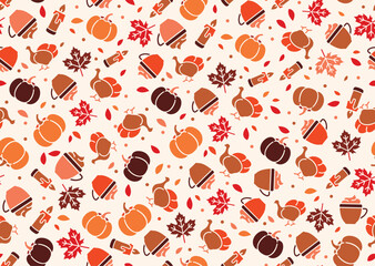 Autumn Harvest Pattern featuring Colorful Leaves, Acorns, and various delightful visuals
