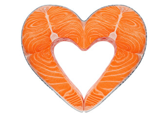 Isolated Heart Shaped Salmon Steak Healthy Valentine Dinner