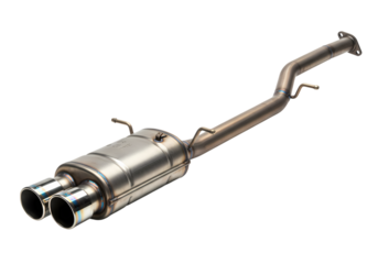 Performance Exhaust System Dual Tip Titanium Muffler for Enhanced Vehicle Sound on transparent background