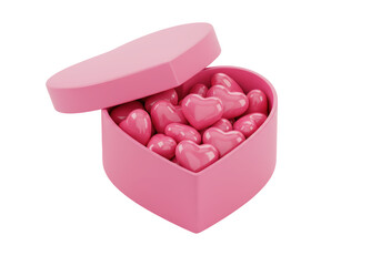 Isolated Heart Shaped Box with Candy Hearts Romantic Gift
