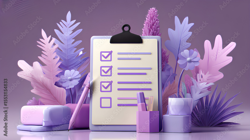 Poster 3d white paper task management todo check list, efficient work on project plan, fast summary, assign