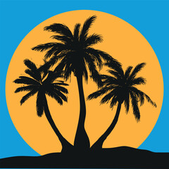 vector silhouette of three palm trees on the aphid of the Great Yellow Sun