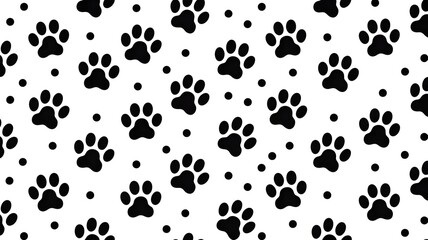 Fototapeta premium Cute Black and White Paw Prints Pattern on a White Background