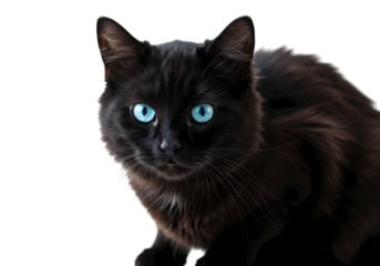 Black Cat with Striking Blue Eyes isolated on transparent baackground