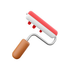 A paint roller with a red and white design, used for applying paint to surfaces.