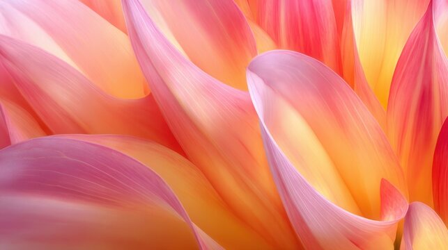 A close-up of delicate flower petals, showcasing a blend of soft pink and warm orange hues, This image can be utilized for designs related to nature, beauty, and floral themes in marketing or decor, - Powered by Adobe