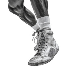 Power pivot close footwork detail of boxer boosting torque isolated