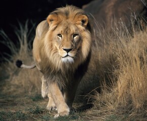 Obraz premium Barbary lion, Panthera leo leo, in the wild