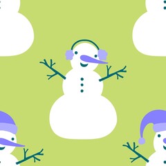 Christmas cartoon ice seamless happy snowman pattern for wrapping paper and fabrics
