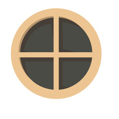 Round attic window. Vector illustration isolated on white background.