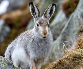 Fototapeta premium Mountain hare, Lepus timidus, in the wild