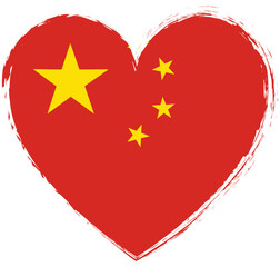 brush painted heart shape banner with China flag