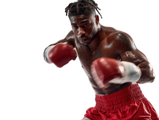 Braided power Black male boxer mid-combo torque exploding strength isolated