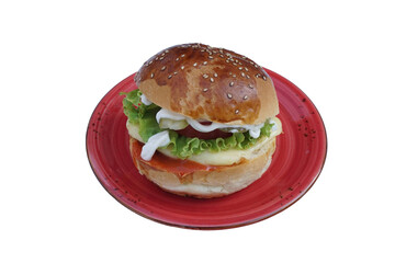 cheeseburger ready to serve, isolated on white background