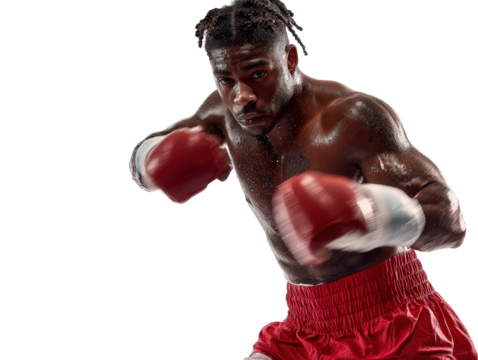 Braided power Black male boxer mid-combo torque exploding strength isolated