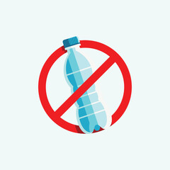 No Plastic Bottle Sign Vector Illustration. Vector illustration of a plastic bottle with prohibition sign. Ideal for environmental campaigns, posters, and zero waste promotions.