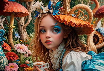 Portrait of a beautiful and noble girl Alice in Wonderland