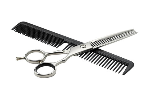 Precision Hairdressing Tools A Study in Stainless Steel and Ebony isolated on transparent background