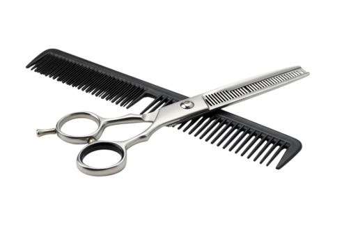Precision Hairdressing Tools A Study in Stainless Steel and Ebony isolated on transparent background